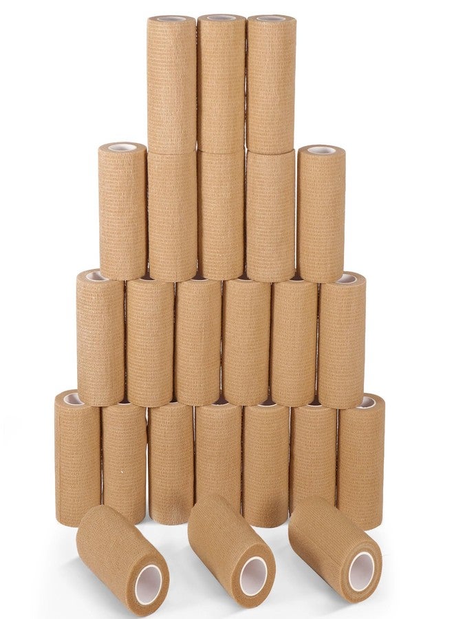 LDIWEE 24 Pack 4 Inch Self Adhesive Bandage Wrap - 5 Yard Cohesive Athletic Tape for First Aid, Medical, Sports, Ankle Wrist Sprains, Vet Wrap (Brown) - Image 1